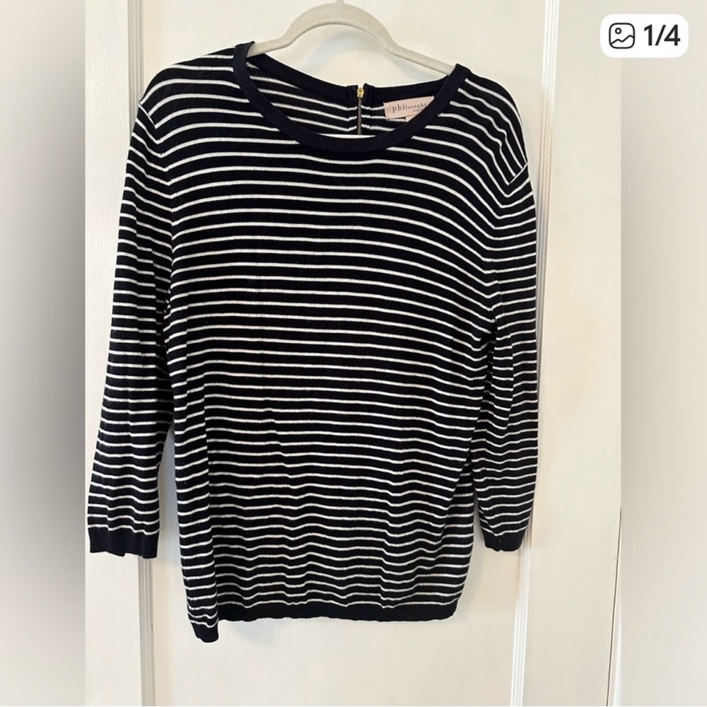 PHILOSOPHY Womens Crew Neck Sweater Striped Black and White Large